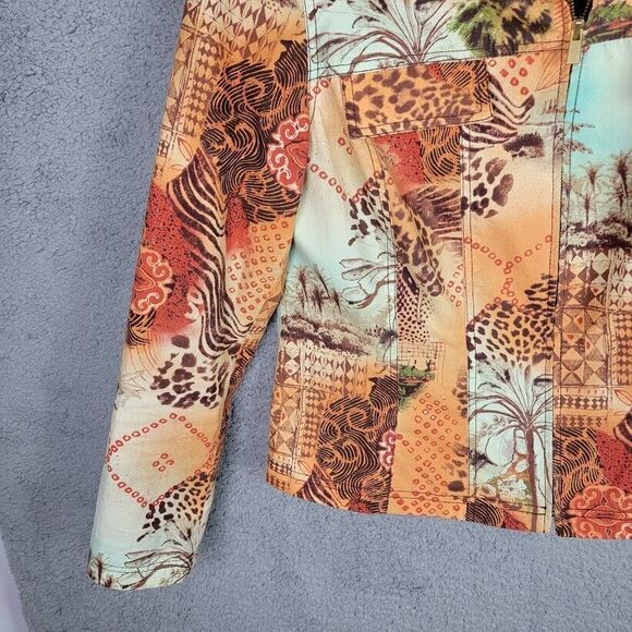 Maggy London Jacket Blazer Womens 12 Full Zip Colorful Africa Animals Artsy - Picture 6 of 16
